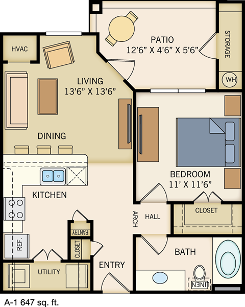 A-1 Floor Plan at Legacy Creekside Apartments, San Antonio, TX